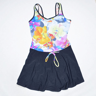 美国原单GEOR****红黄花带胸垫海滩泳池裙款连体泳衣女童中大童