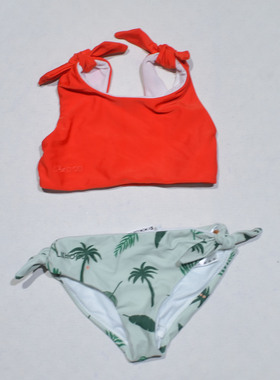 丹麦原单LIEW****混搭绿花裤红色背心海滩泳池分体泳衣女童中小童