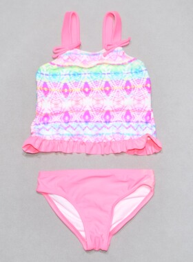 美国原单GEOR****可爱红色花带花边海滩度假分体泳衣女童中小童