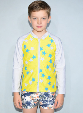 美国原单JURA****绿色裤星星长袖上衣海滩泳池分体泳衣男童中小童