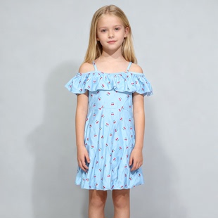 日本原单ATTE****可爱蓝底红樱桃海滩泳池裙款连体泳衣女童中小童