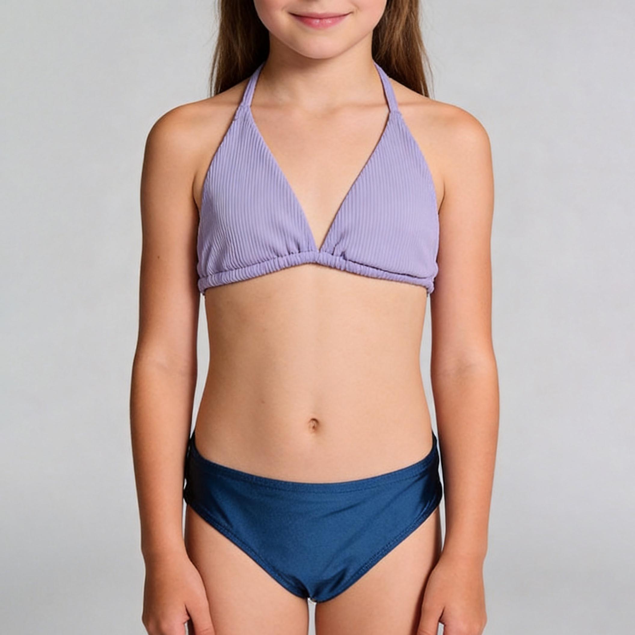 紫蓝拼色带胸垫海滩泳池女童泳衣