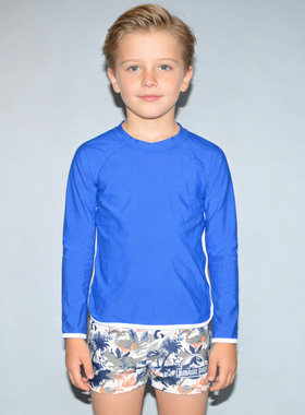 丹麦原单LIEW****绿色裤蓝色长袖上衣海滩泳池分体泳衣男童中小童