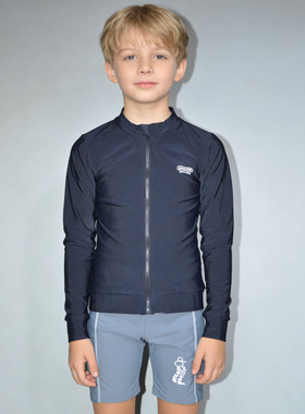 日本原单GLOB****啡色裤黑色长袖上衣海滩泳池分体泳衣男童中大童