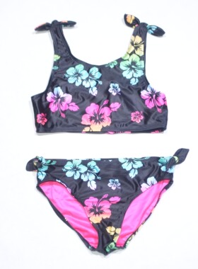 美国原单GEOR****可爱黑底红绿蝴蝶结海滩度假分体泳衣女童中小童