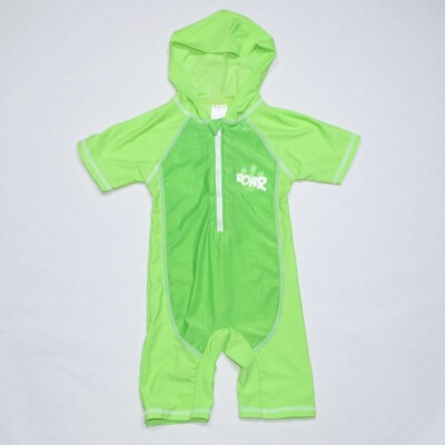 绿色连帽子短袖连体泳衣男女小童