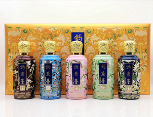 钓鱼台珐琅彩缤纷小酒版53度酱香型100ml*5瓶收藏送礼老酒