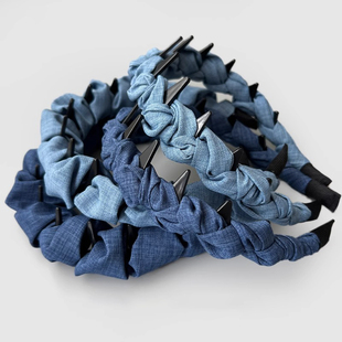 法国lastkiss 牛仔蓝波浪带齿高颅顶发箍女压发秋冬头箍防滑发饰