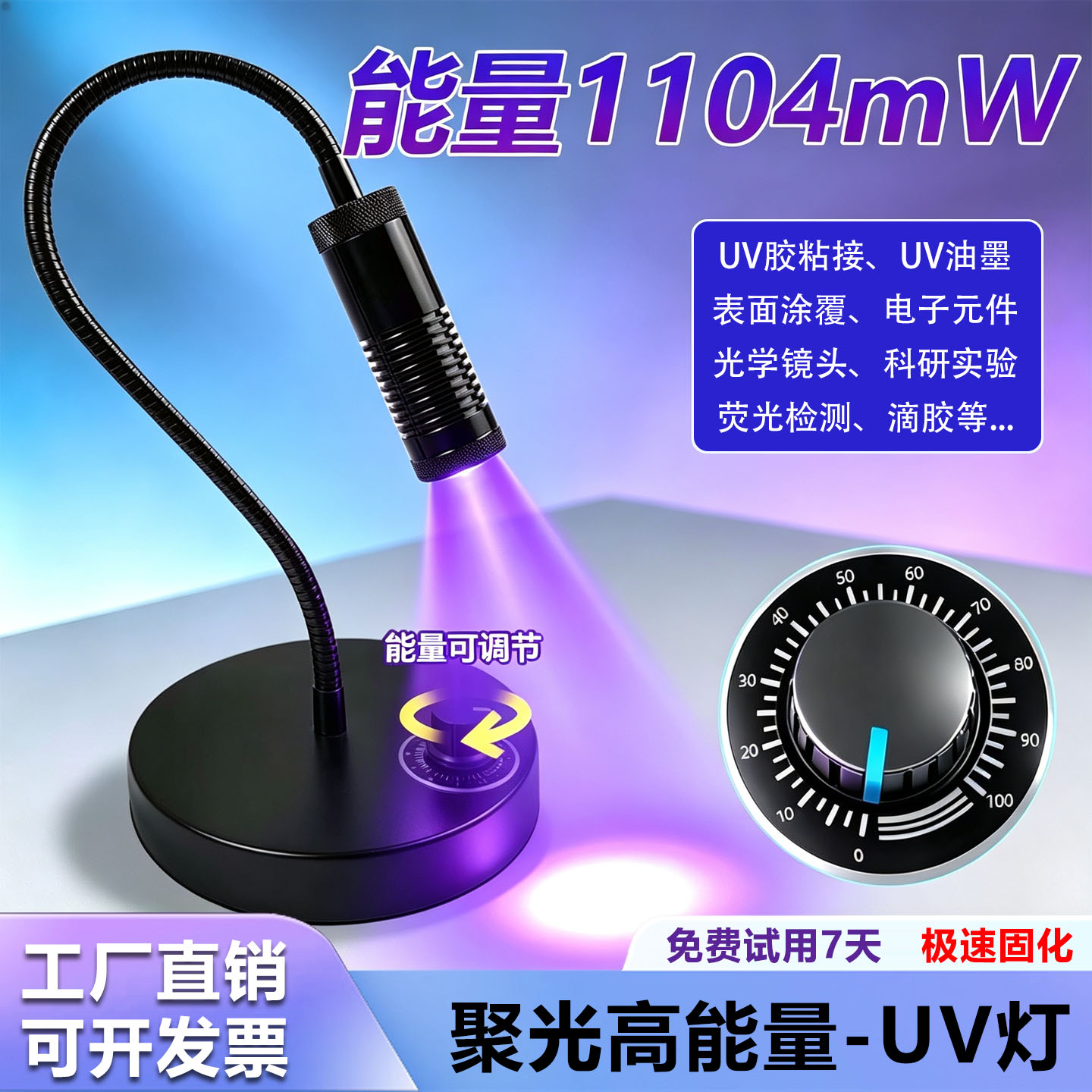 365nm405nm395nmUV紫外线固化胶荧光可调能量大功率实验室紫光灯