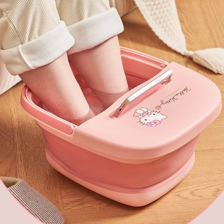 凯蒂猫泡脚桶可折叠家用厚嗨喽kt洗脚盆手提便携少女心Kitty盆子