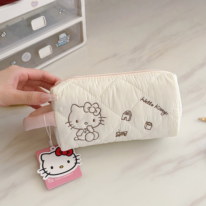 Kitty羽绒布化妆包凯蒂猫收纳手提袋小号卡通可爱便携旅行笔袋新