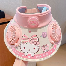 Kitty儿童带双风扇防晒空顶帽女童帽子夏大帽檐遮阳凯蒂猫太阳帽