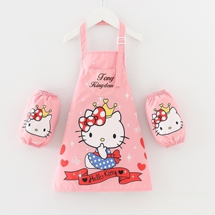 Kitty儿童围裙袖 粉防脏围兜 画画衣防水幼儿园绘画凯蒂猫罩衣套装