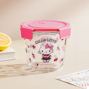 凯蒂猫玻璃饭盒可进微波炉高硼硅可爱保鲜盒Kitty便当盒嗨喽kt碗