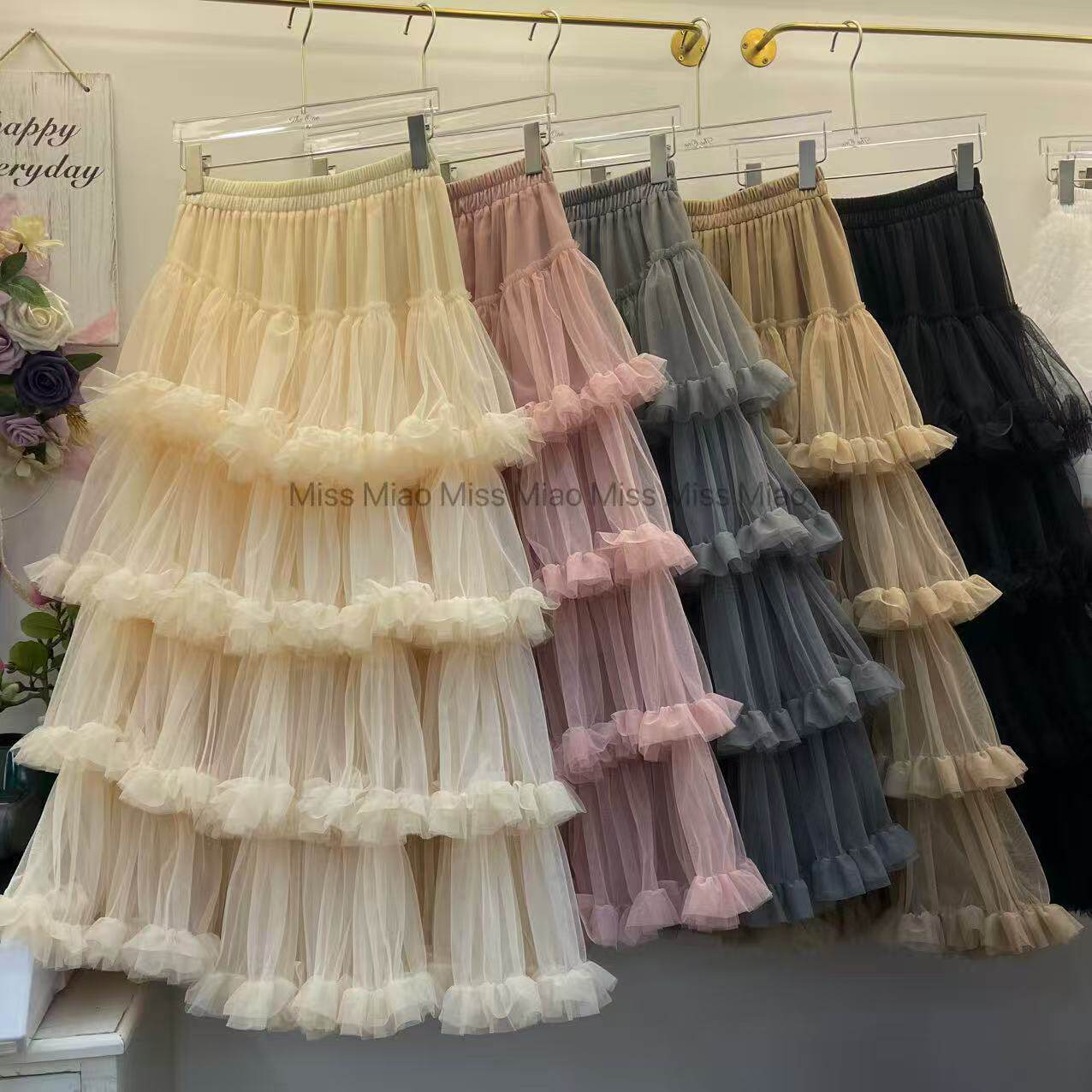 重工网纱裙法式公主风多层网纱蛋糕裙女蓬蓬半身裙长裙仙女裙