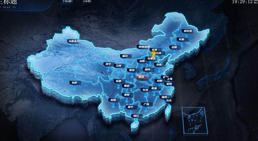 酷炫暗黑蓝色科技感可视化大屏全国3d地图纹理组件psd源文件