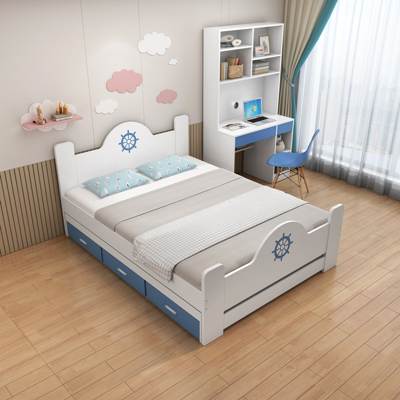 青少年儿童床小孩男孩宝宝地中海卧室1.5米房家具抽屉储物单人床