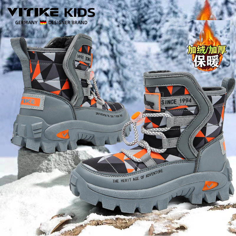 女童加厚户外防滑雪地靴2026冬款新款男童加绒保暖大棉鞋儿童冬鞋