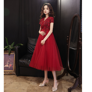孕妇敬酒服新娘红色纱裙系带订婚连衣裙礼服高腰遮肚子大码胖mm夏