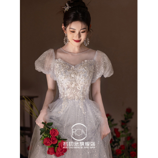 艺考年会晚礼服裙18岁成人礼高端主持人灰色高级感伴娘服订婚大码