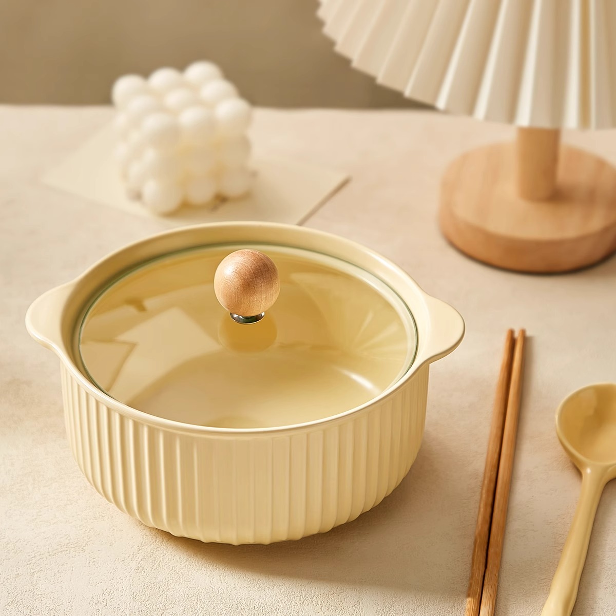 双耳泡面碗带盖陶瓷碗宿舍学生用