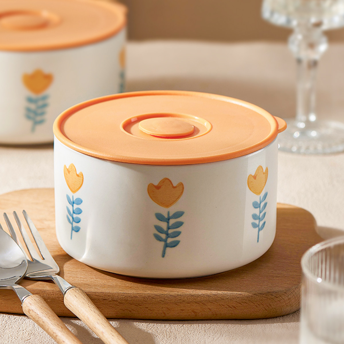 可微波炉碗加热专用带盖碗陶瓷饭盒上班族水果便当密封保鲜盒