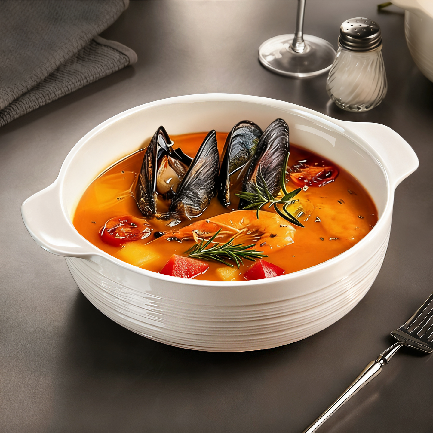 陶瓷双耳汤碗家用2025新款白色汤盆大号螺蛳粉碗个人专用泡面大碗