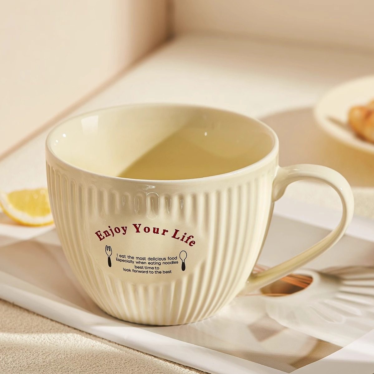 奶油风早餐杯子大容量燕麦牛奶杯家用麦片杯高颜值陶瓷马克杯水杯,餐饮具,马克杯,淘宝优惠券,粉丝福利购,淘宝优惠卷