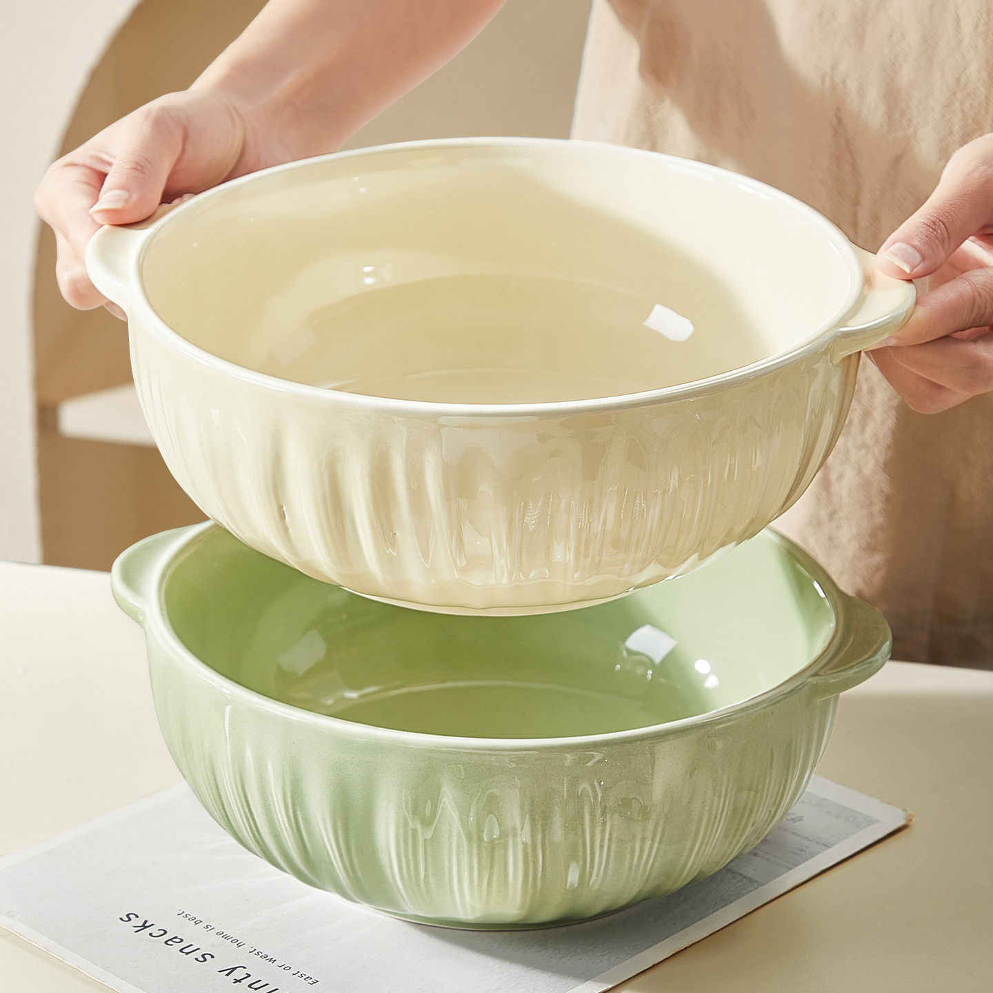 奶油风双耳汤碗大号家用2025新款高颜值汤盆汤面碗酸菜鱼大盆碗,餐饮具,碗,淘宝优惠券,粉丝福利购,淘宝优惠卷