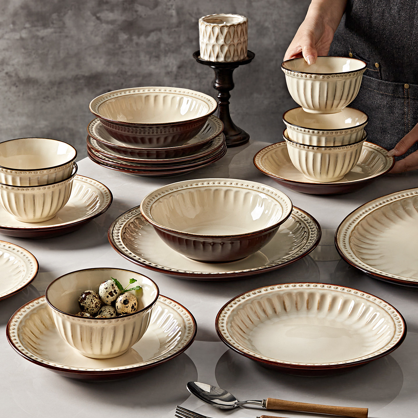 法式复古餐具套装陶瓷碗碟碗盘子