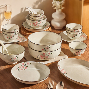 好看的米墨色日式陶瓷饭碗家用2026新款碗盘餐具饭碗菜盘汤碗面碗