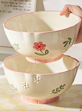 陶瓷汤碗家用2025新款8寸汤面碗个人专用大汤碗釉下彩面条碗汤盆