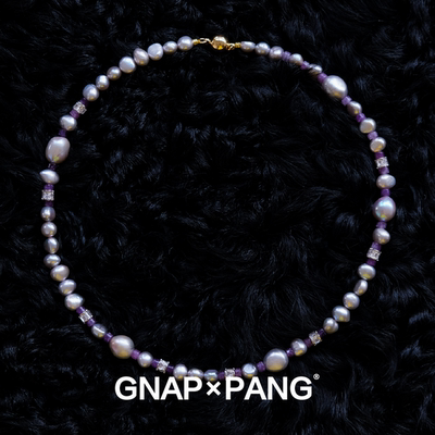 弯月宴群山铂金灰巴洛克珍珠项链