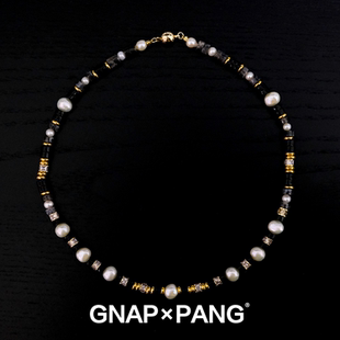 GNAPxPANG JEWELRY鸣金夜朝会 黑玛瑙淡水珍珠拼接满天星项链嘻哈
