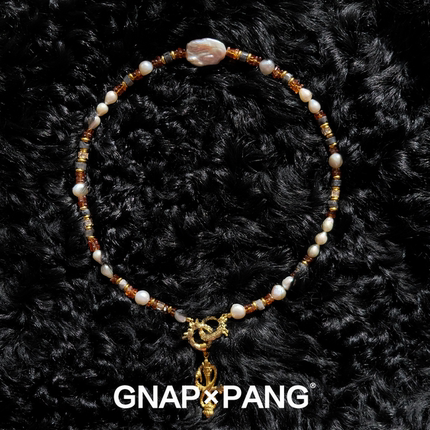 GNAPxPANG JEWELRY马普托改铁 橙石榴石巴洛克珍珠项链ins嘻哈男