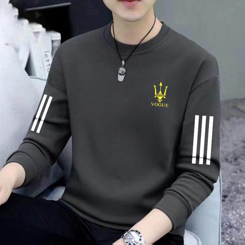 男士卫衣春秋新款圆领宽松加厚无帽套头上衣青年长袖男款外套保暖