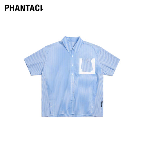 PHANTACI范特西潮男短袖条纹衬衫