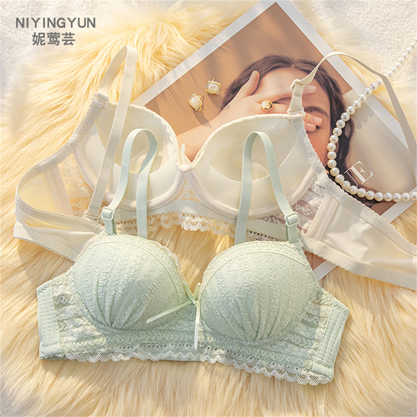 蕾丝内衣女夏薄款小胸平胸聚拢显大无钢圈收副乳防下垂性感文胸罩 - 妮莺芸旗舰店出品