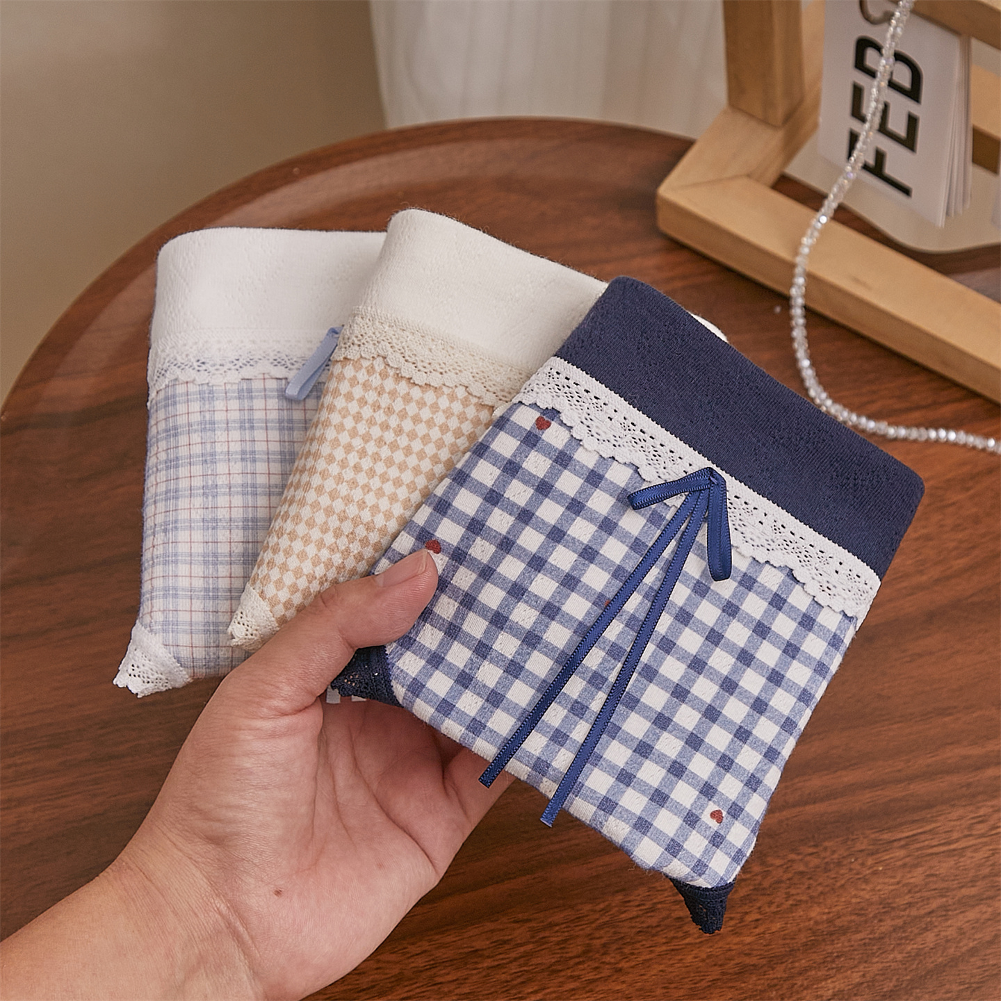 复古撞色蕾丝A类加长裆内裤女生