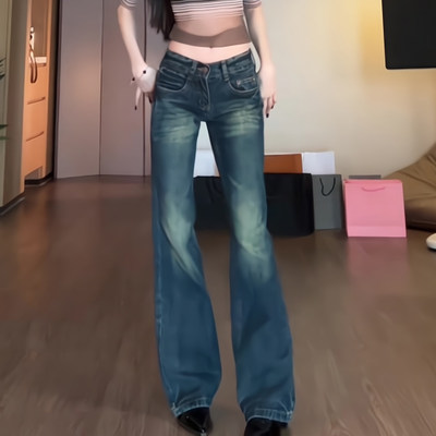 2026春夏复古做旧低腰直筒牛仔裤