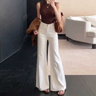 不贴腿百搭阔腿裤 2026春夏新款 子 女薄款 高级感白色高腰微喇牛仔裤