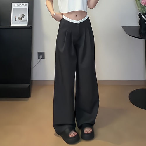 夏季低腰垂感宽松阔腿西装裤女