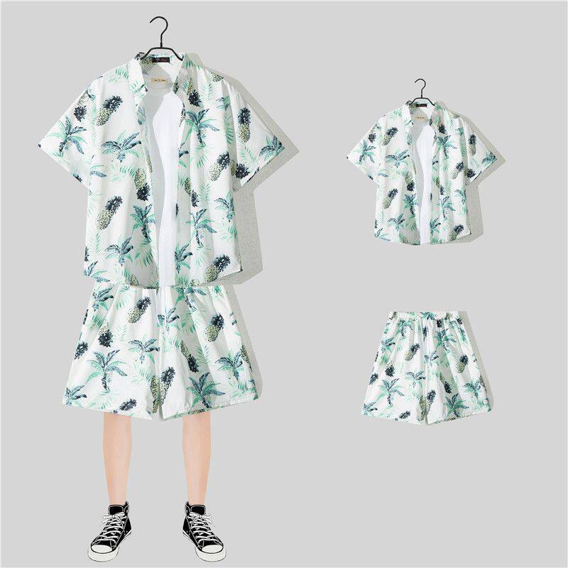 沙滩套装男夏季休闲三亚旅行穿搭衣服海边度假男装大码短袖花衬衫