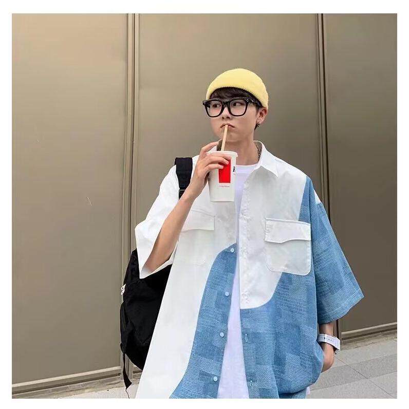 2026复古衬衫男夏装港风学生宽松小众设计感趣味新款男装上衣外穿