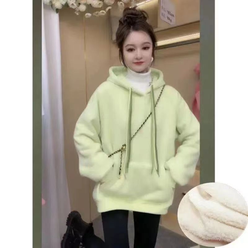 480克加绒加厚连帽卫衣女秋冬新款爆版宽松大码百搭时尚保暖外套