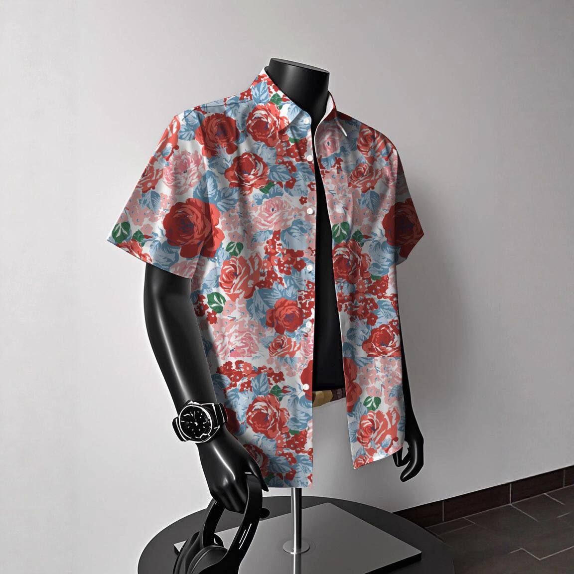 东南亚沙滩短袖花衬衫男速干冰丝海边度假轻熟风穿搭夏威夷衬衣男