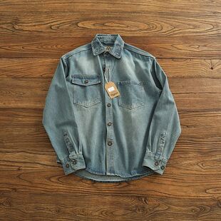 美式复古水洗牛仔衬衫外套薄款男女秋季新款衬衣情侣长袖工装上衣