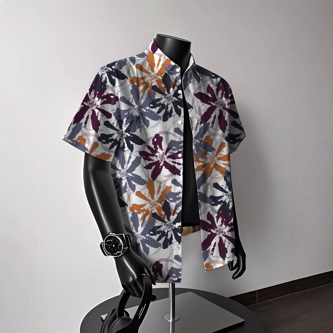 夏威夷冰丝沙滩花衬衫短袖男夏季泰国海边度假男装东南亚风格衣服