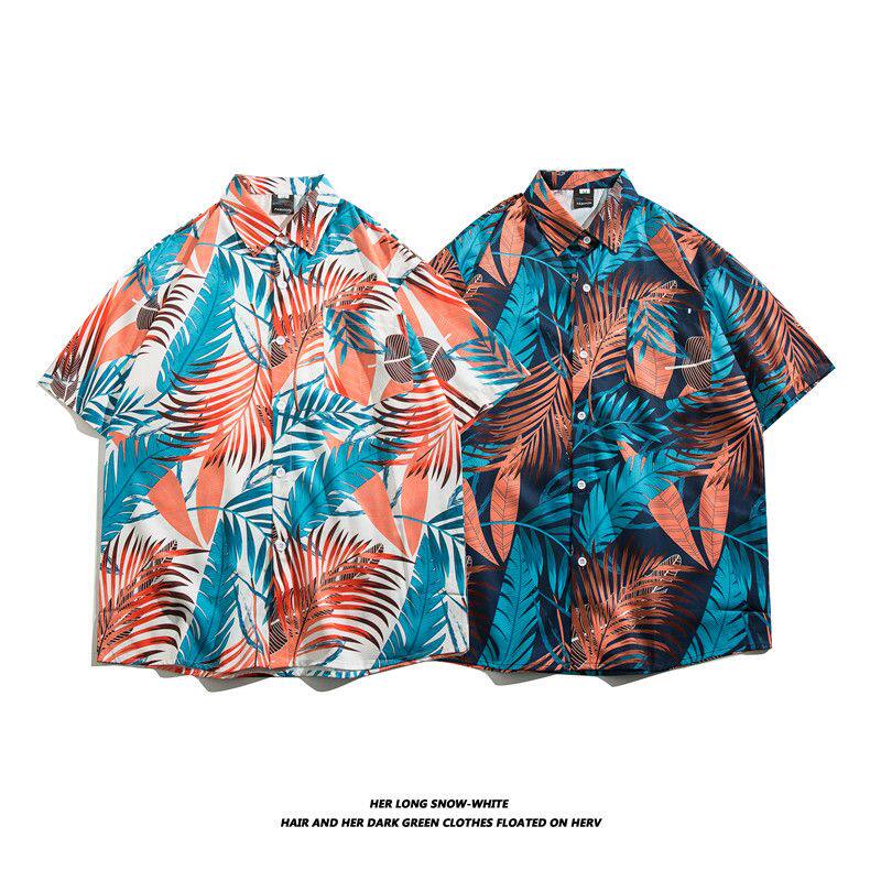 夏威夷花衬衫男短袖夏季薄款冰丝沙滩衬衣复古港风情侣度假海岛服