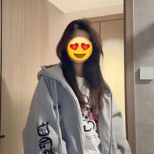 华夫格美式 卫衣男女春秋宽松潮牌情侣外套 哥特风刺绣字母连帽开衫